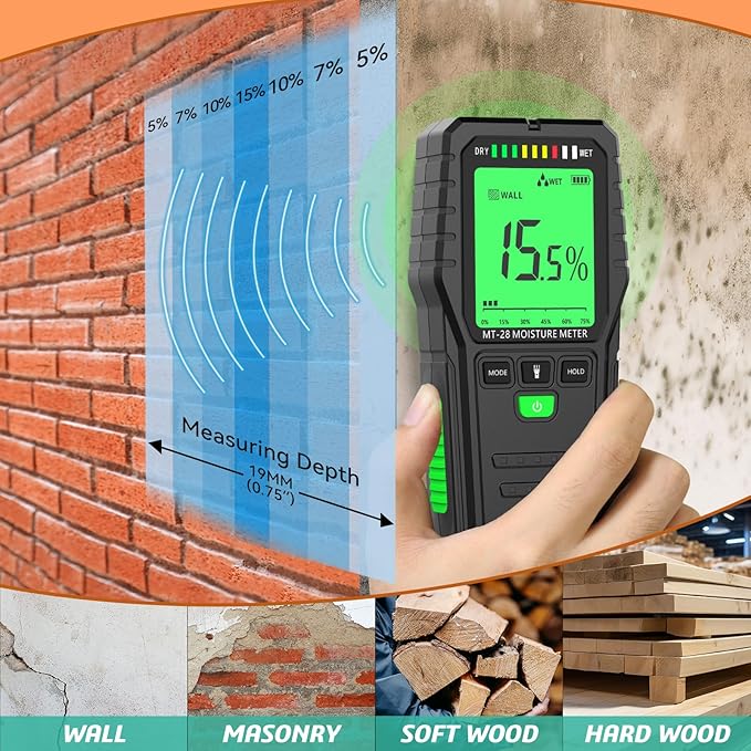 Pinless Moisture Meters Non-Invasive Digital Wood Moisture Tester Water Leak Detector for Wall,Lumber, building,Firewood,Humidity Tester - Image 3