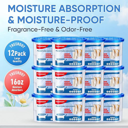 12 Pack Moisture Absorbers, 16 OZ Humidity Absorber Bucket, Moisture Absorbers for Closet, Dehumidifier Bucket for Wardrobes, Kitchens and Bathrooms, Fragrance Free Humidity Absorber - Image 2