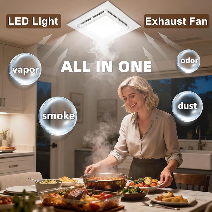 9.4" Quiet Bathroom Exhaust Fan with Led Lights, 110 CFM Whisper 1.0 sone, Ceiling 8"x8" Opening Square Panel Vent, Extractor for Ventilation, Garage, Basement, - Image 7