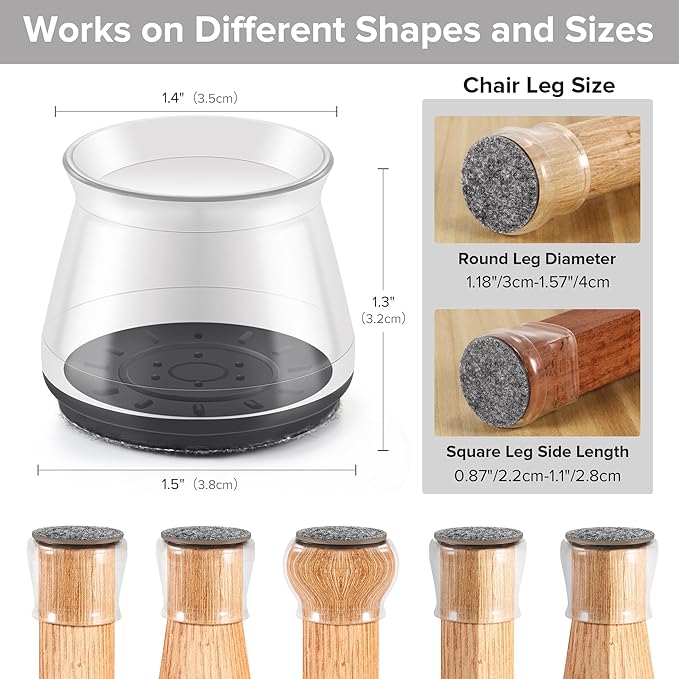 24PCS Upgraded Silicone Chair Leg Floor Protectors for Hardwood Floors, Furniture Sliders for Chair Legs, Felt Bottom Furniture Pads, Anti-Slip Round&Square Cap Covers to Scratch and Reduce Noise - Image 2