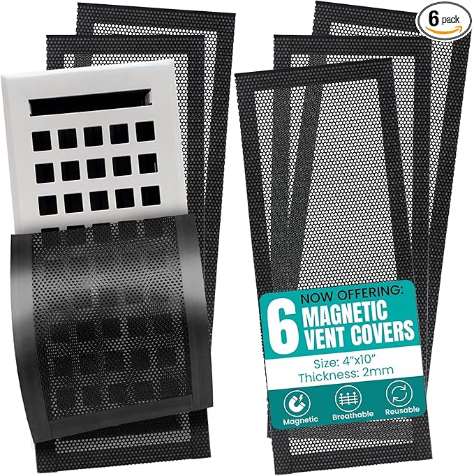 Efforest Floor Vent Covers Magnetic - 6 Pack Air Vent Filters Mesh Screen Dust Filter Vent Register Deflectors for Home HVAC AC Grilles & RV Vents - Strong Hold Washable (4x10 inch) by Efforest