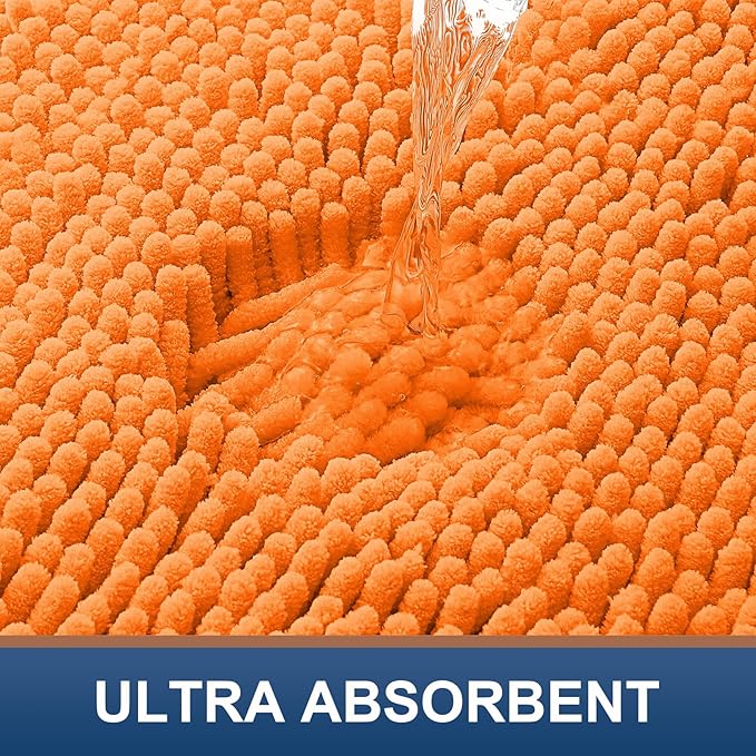 Smiry Luxury Chenille Bathroom Rugs 24x16, Extra Soft and Absorbent Shaggy Bath Mat, Machine Washable, Non-Slip Plush Carpet Runner for Tub, Shower, and Floor, Home Decor Accessories, Orange - Image 4