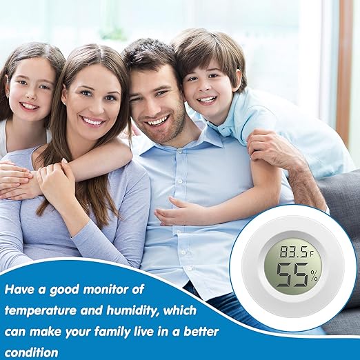 Weewooday 4 Pcs Mini Hygrometer Thermometer Round Digital Humidity Gauge Monitor Electronic Humidity Temperature Meter LCD Display Indoor Outdoor Hygrometer Thermometer for Home Kitchen (White) - Image 5