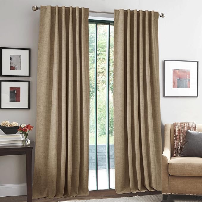 RYB HOME Linen Textured 100% Blackout Curtains for Bedroom, Insulating Energy Saving Window Curtains for Living Room Dining Patio Sliding Glass Door, Wide 52 x Long 108 inch, Burlap, 2 Panels - Image 2