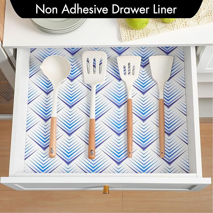 Cooyes Shelf Liner for Kitchen Cabinets – Non-Adhesive Waterproof Drawer Liner – Durable EVA Material Easy-to-Cut Shelf Paper for Refrigerator, Cupboard, Dresser with Modern Pattern - Image 2