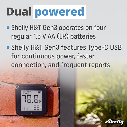 Shelly H&T Gen3 Black | Wi-Fi and Bluetooth Smart Temperature & Humidity Sensor with Remote App Control & Monitoring | Smart Scenes | Notification Alerts | LCD Display | Free Data Storage Export - Image 8