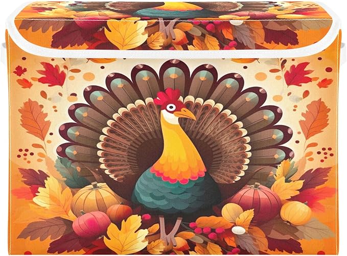 xigua Thanksgiving Turkey Storage Bins with Lids and Carrying Handle,Foldable Storage Boxes Organizer Containers Baskets Cube with Cover for Home Bedroom Closet Office by LLCxigua