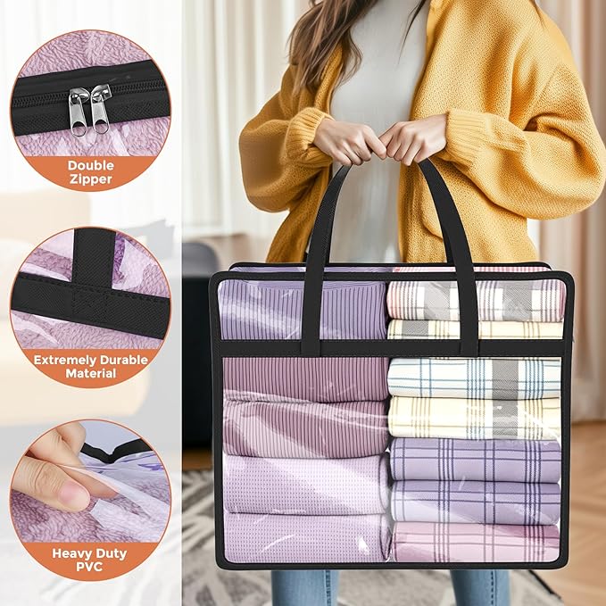 Budding Joy Clear Zippered Storage Bags for Clothes,40L Closet Organizers and Storage Containers Vinyl Moving Bag for Bedding, Linen, Blankets, Comforters, Clothing & Toys, Black, 4 Pack - Image 3