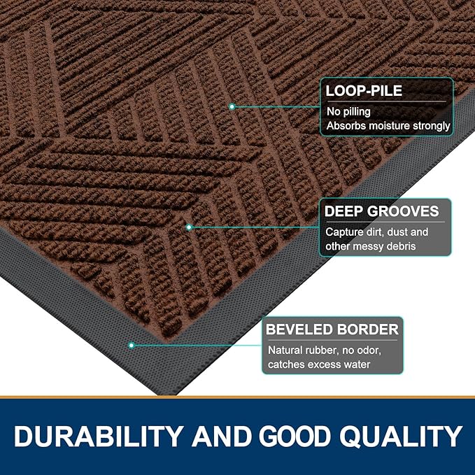 Smiry Front Door Mat Outside Entrance, Heavy Duty Sturdy Natural Rubber Doormat, Trap Dirt and Moisture, Easy Clean Low Profile Mats for Indoor Outdoor Entry, Irregular Triangle (29.5x17, Deep Coffee) - Image 4
