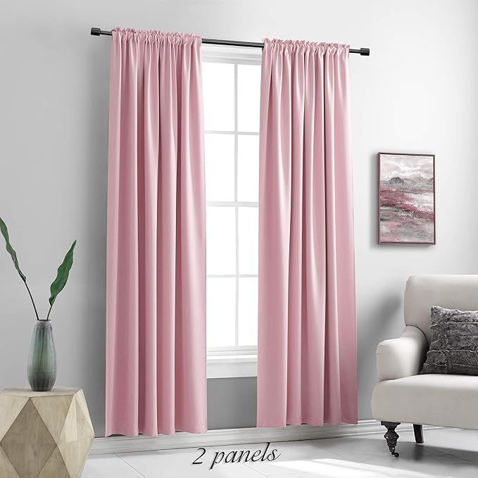 DONREN Pink Blackout Drapes for Girls Room - Home Decoration Privacy Protection Thermal Insulated Blackout Window Drape with Rod Pocket (2 Panels,42 x 84 Inch) - Image 2