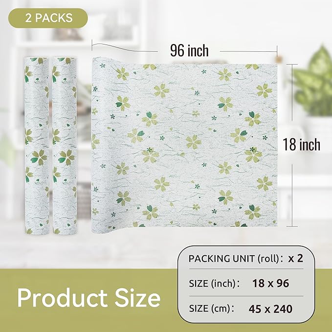 FIFTY FEET 12"x120" Non-Adhesive Shelf Liner for Kitchen Cabinets and Drawers, Washable Non-Slip PVC Cabinet Liner (Green Floral)(2 Roll) - Image 5