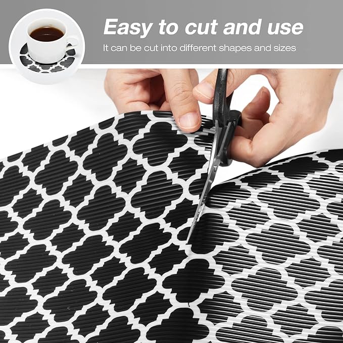 Glotoch Shelf Liners for Kitchen Cabinets 12” x 20 ft, Non Slip Drawer Liner, Waterproof Cabinet Liner for Wire/Pantry/Closet/Dresser-Non Adhesive, Heavy Duty, Quatrefoil, Black&White - Image 9