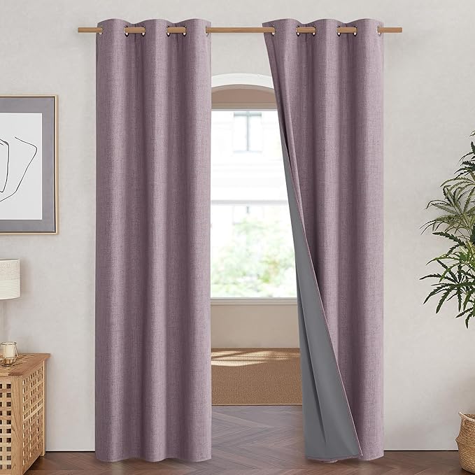 NICETOWN Chaise Mauve Vintage Linen 100% Blackout Curtains for Living Room, Thermal Insulated Curtains 84" Long, Noise Reducing Window Treatment Drapes for Hall Room, 42" Wide Per Panel, Set of 2 - Image 2