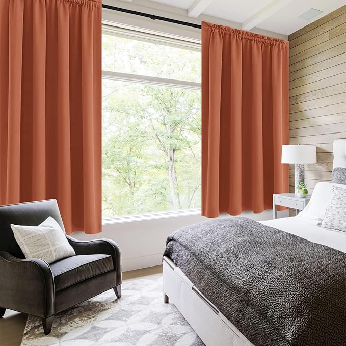 DWCN Blackout Curtains Thermal Insulated, Energy Saving & Noise Reducing Bedroom and Living Room Curtains, Burnt Ochre, W 52x L 54 Inch, Set of 2 Rod Pocket Curtain Panels - Image 2