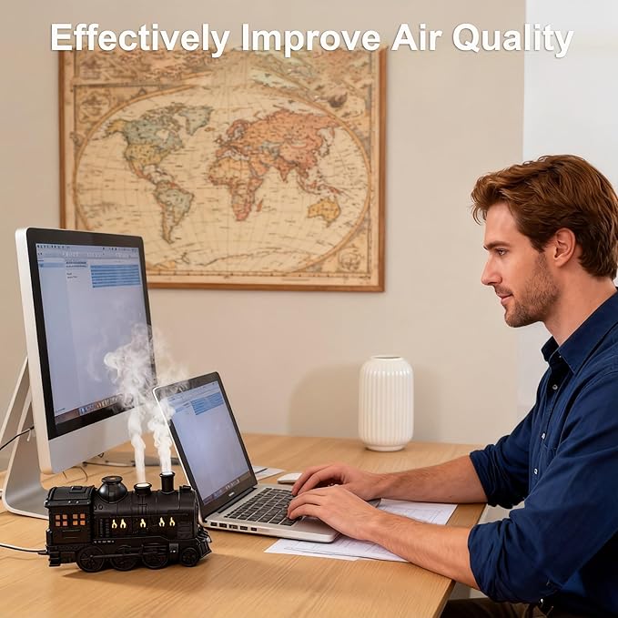 Valentine's Day Train Humidifier 300ml, Dual Mist Outlets Cool Mist Diffuser with 2/8H Timer, for Aromatherapy & Air Humidity, Desktop Decor(Black) - Image 6