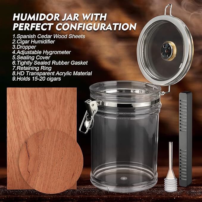 XIFEI Acrylic Humidor Jar with Humidifier and Hygrometer,humidor That can Hold About 18 Cigars (Clear) - Image 3