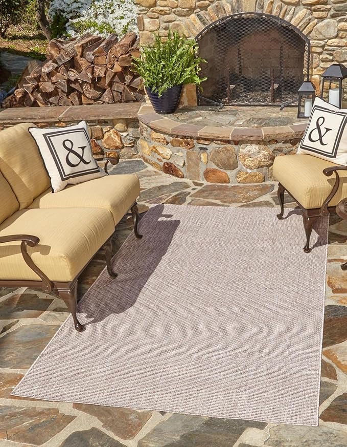 Unique Loom Outdoor Solid Collection Area Rug (3' 3" x 5' 3" Rectangle Beige/Ivory) by UniqueLoom