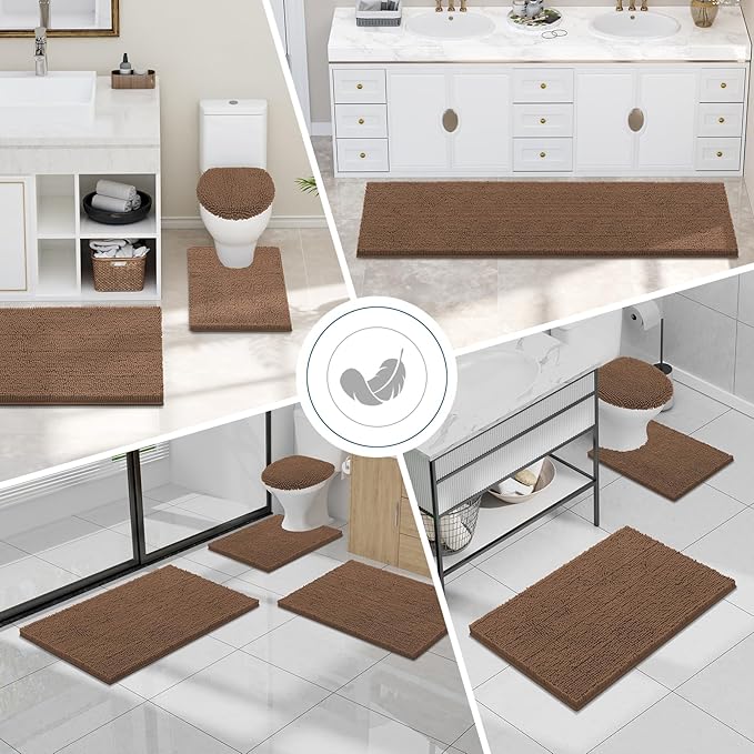 Smiry Luxury Chenille Bathroom Rugs 24x16, Extra Soft and Absorbent Shaggy Bath Mat, Machine Washable, Non-Slip Plush Carpet Runner for Tub, Shower, and Floor, Home Decor Accessories, Mocha - Image 7