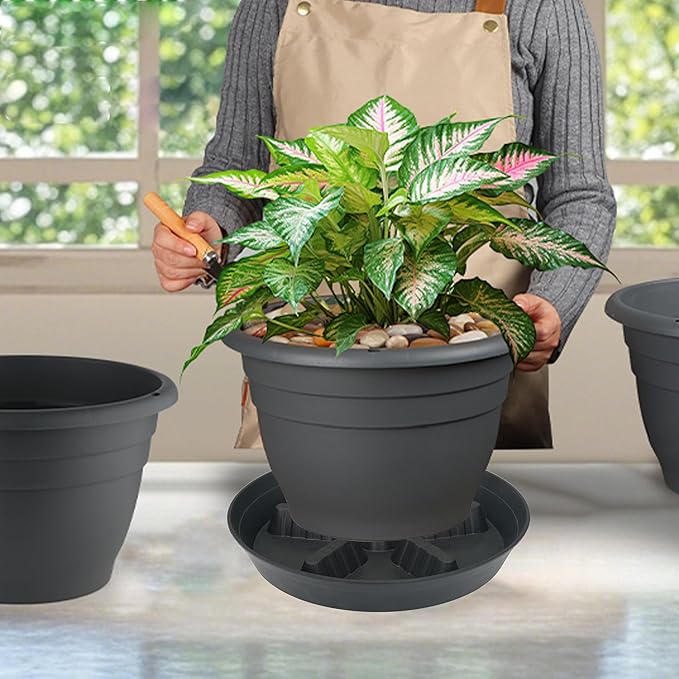 4 Pack Plant Saucer 14 inch, Plastic Plant Saucers for Indoors, Raised Middle Plant Trays for Pots, Water Tray for Plants, Plant Stand Water Catcher Tray, Pot Saucers for Plants - Image 6