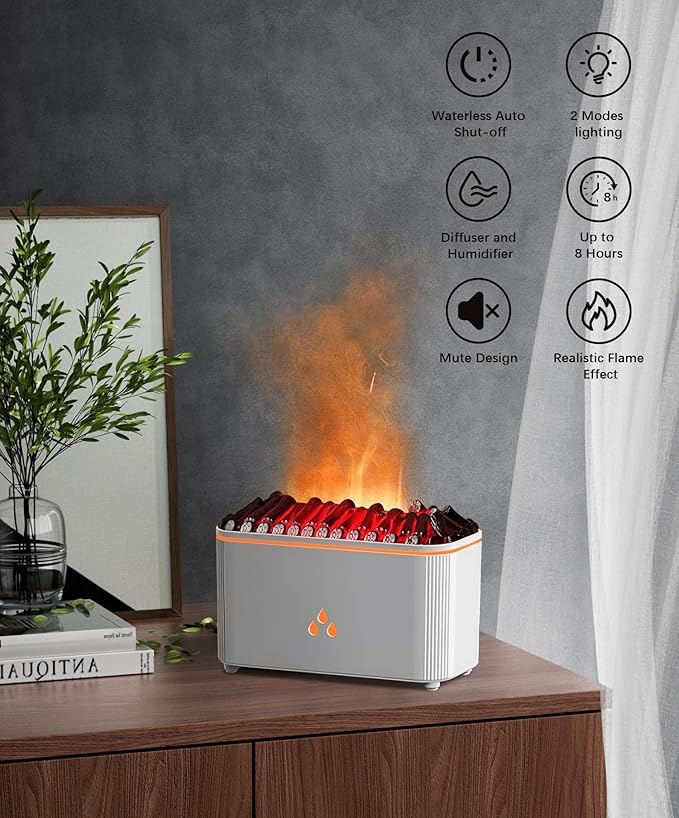 Essential Oil Diffuser, Flame Air Aromatherapy Diffuser, 7 Color Changing Light, Aromatherapy Humidifier with Auto Shut-Off for Home, Bedroom, Yoga, Spa(White) - Image 3