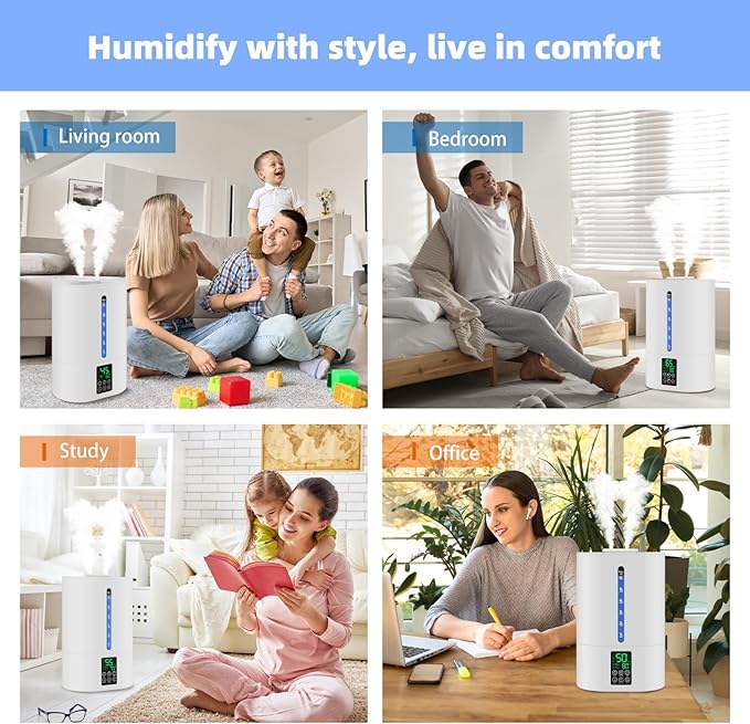 6L Humidifiers for Bedroom Large Room Home, Cool and Warm Humidifier for Baby and Plants Mist Top Fill Desk Humidifiers Essential Oil Diffuser, Quiet with Adjustable Mist,360°Nozzle-White - Image 7
