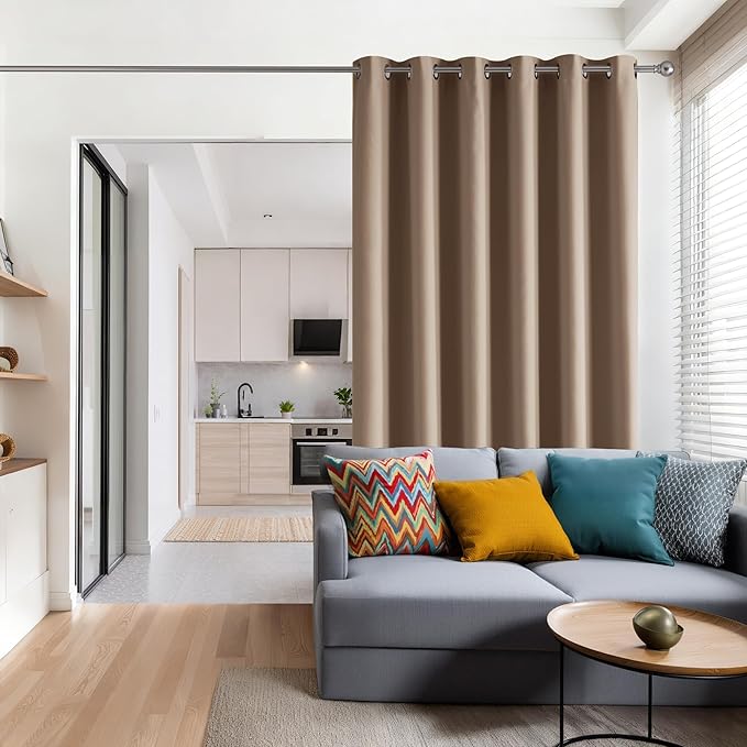 RYB HOME Blackout Thermal Insulated Curtains, Portable Curtain for Sliding Glass Door/Storage/Space Room Divider, Large Window Treatment Room Divider Panel, W80 x L84, Cappuccino, 1 Panel - Image 2