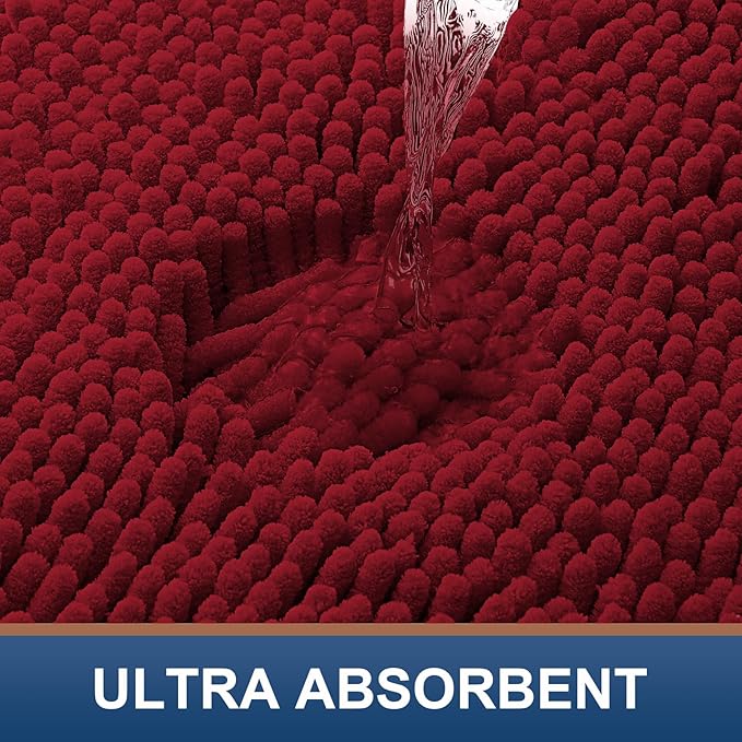 Smiry Luxury Chenille Bathroom Rugs 47x17, Extra Soft and Absorbent Shaggy Bath Mat, Machine Washable, Non-Slip Plush Carpet Runner for Tub, Shower, and Floor, Home Decor Accessories, Red - Image 4
