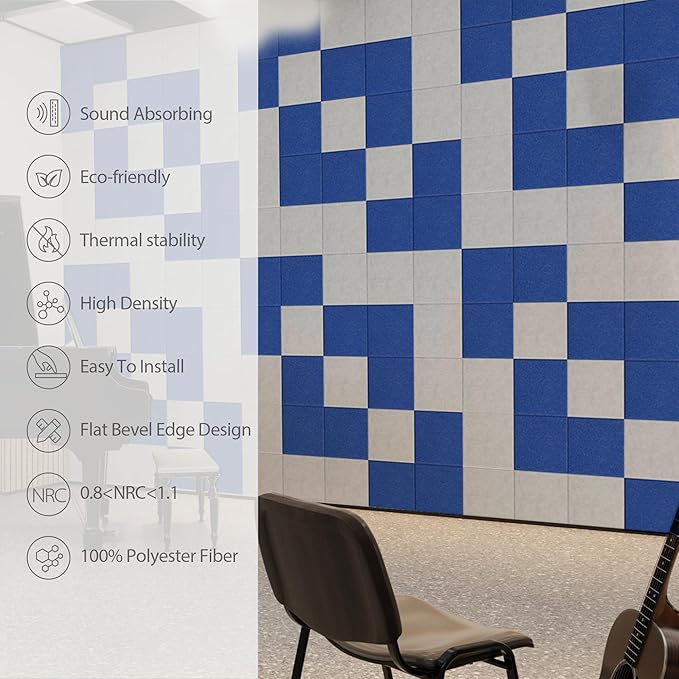 12 Pack Acoustic Panels Self Adhesive Sound Proof Foam, High Density Sound Acoustic Panel, 12X12X0.4 Inch Square Panels in Home, Office, Reccording Room, Studio,and more(Telecom Blue) - Image 5