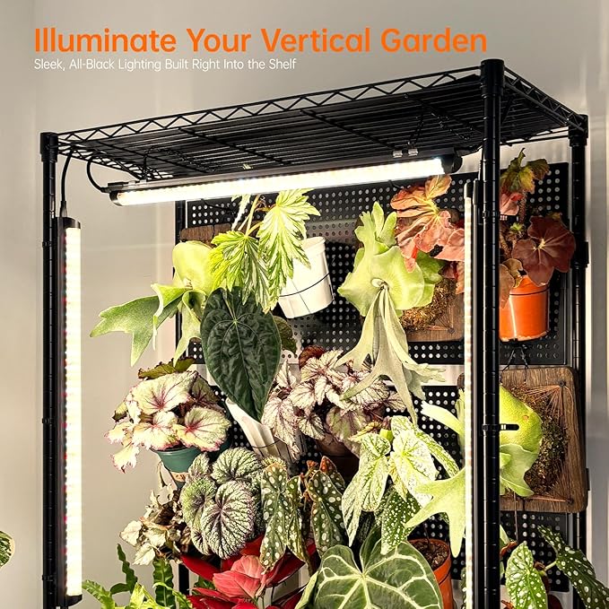 Bstrip Plant Cabinet with Pegboard, 3 Tier Plant Shelf with Grow Light, Metal Plant Stand with 4 Pack 96W Grow Lights for Indoor Plant, Foliage Plants, Seed Starting, 29.5"x13.8"x59" - Image 3