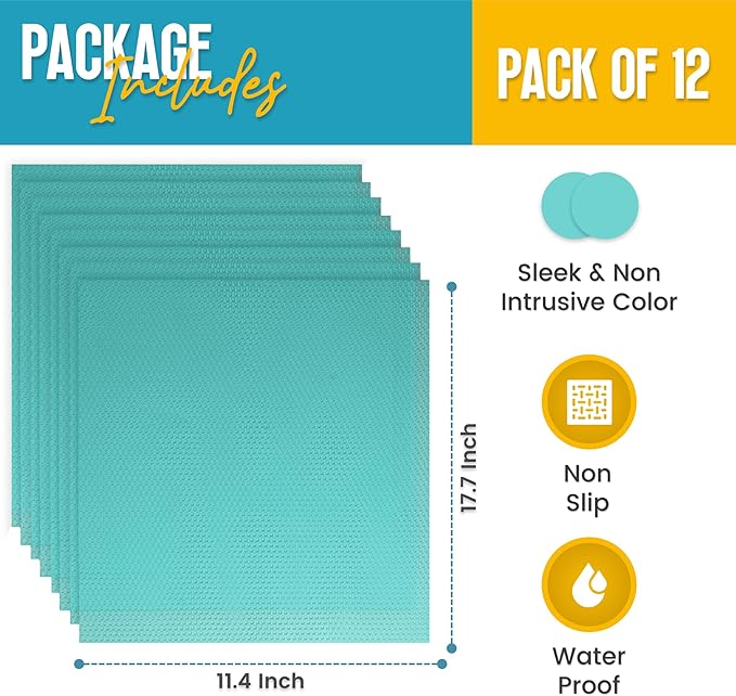 Refrigerator Liners for Shelves (12 Pack) by Linda’s Essentials - Non-Adhesive Shelf or Drawer Liner, BPA-Free Fridge Mats for Kitchen & Cabinets, Easy to Clean, Ideal Household Essentials (Blue) - Image 2