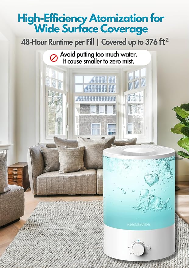 MEGAWISE 3.5L Cool Mist Humidifier with Top Refill, Large Capacity of 3.5L, Easy Safe and Convenient for Home + 7 Night light Colors - Image 5