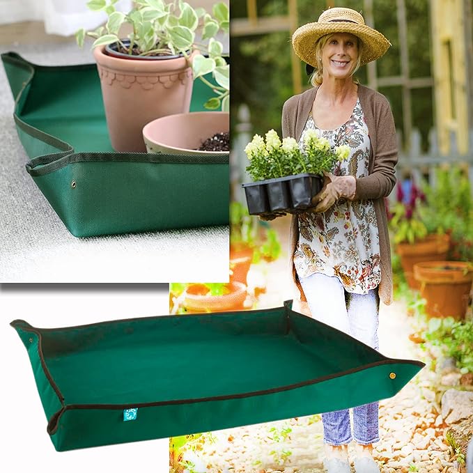 BIUWING Planter Tray, 2PCS Thickened Oxford Fabric Portable Indoor Plant Repotting Mat, Extra Large 43''*29'', Waterproof, Foldable, Blackish Green - Image 5