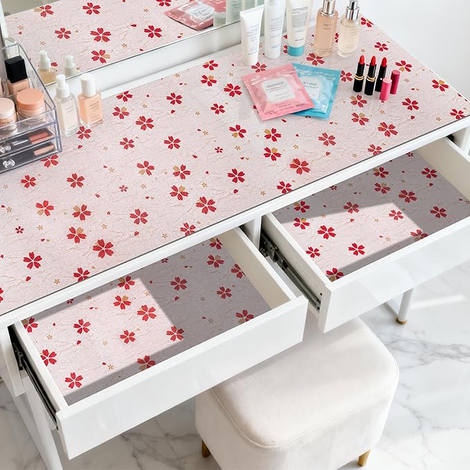FIFTY FEET 18"x96" Non-Adhesive Shelf Liner for Kitchen Cabinets and Drawers, Washable Non-Slip PVC Cabinet Liner (Red Floral)(1 Roll) - Image 8