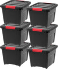 IRIS USA 19 QT Plastic Storage Box with Lid and Latches - 6 Pack - BPA-Free, Garage Organizing Solution, Durable Nestable Stackable Containers, Secure Pull Handle - Black by IRISUSA