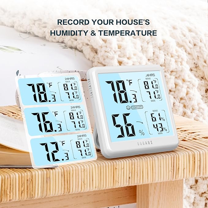 DOQAUS Digital Hygrometer Indoor Thermometer for House, Room Thermometer with 3s Fast Refresh & Max Min Records, Temperature Monitor Humidity Meter with Backlight, White - Image 5