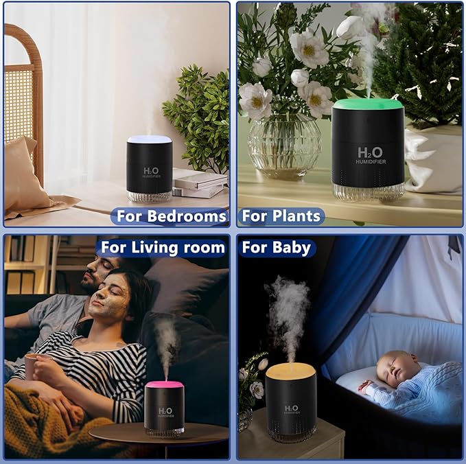 Colorful Mini Humidifier, USB Rechargeable Humidifier, small humidifier, 4 Modes Super Quiet, Humidifiers For Bedroom,Suitable For Travel Office Family Baby Bedroom-Black - Image 6
