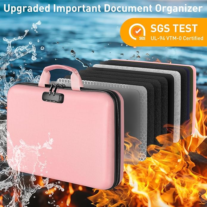 Fireproof Document Organizer Bag, 5200℉ File Organizer Safe Box, Hard Shell Document Bag with 13 Pocket Accordion File Folder - Image 7