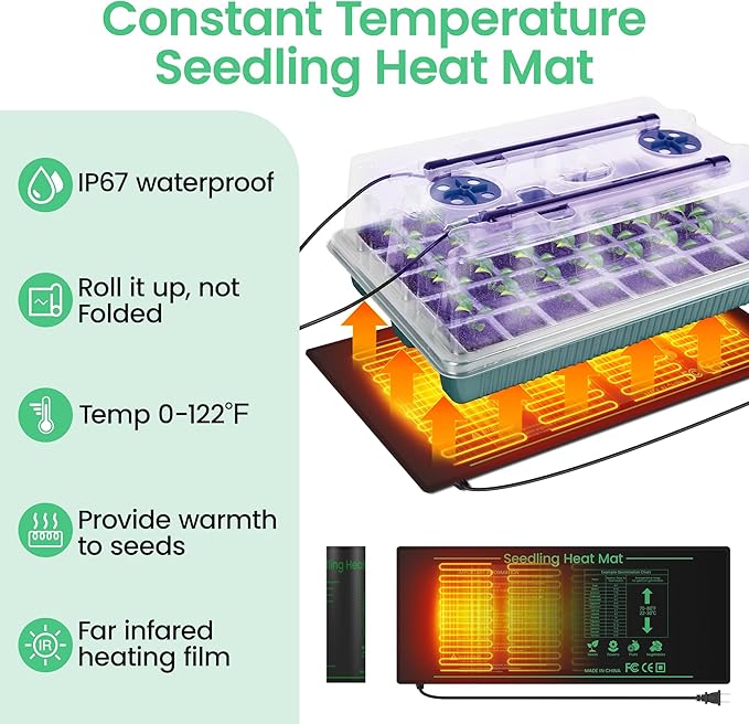 2 Pack 80 Cells Seed Starter Tray with Grow Light & Heat Mat, Plant Seed Starter Kit with Humidity Domes, Automatic Timer, and Adjustable Brightness for Indoor Greenhouse Gardening - Image 3