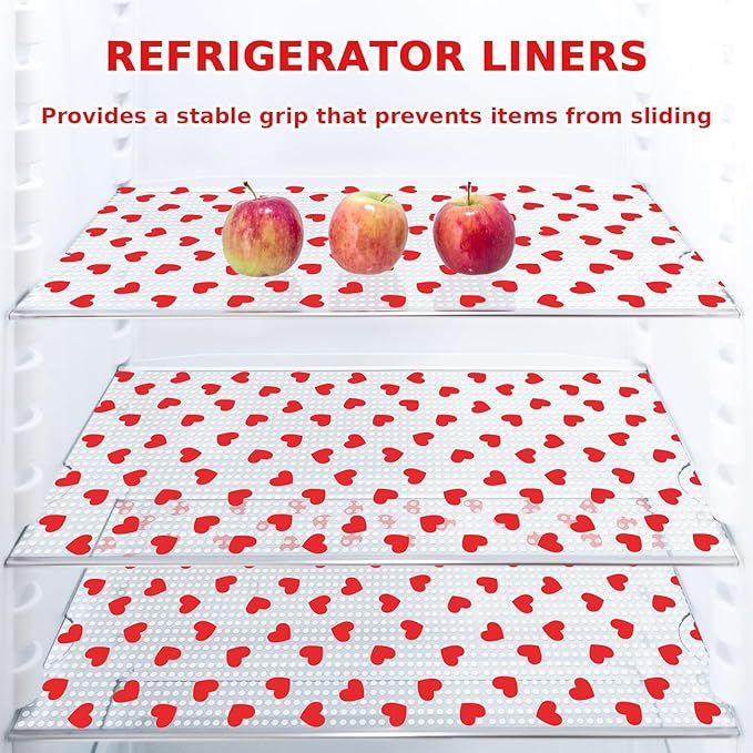 Valentine's Day Refrigerator Liner Waterproof Fridge Shelf Mat Red Heart Non-Adhesive Cabinet Drawer Liner for Home Kitchen Table Decoration, 11.8 x 118 Inch - Image 4