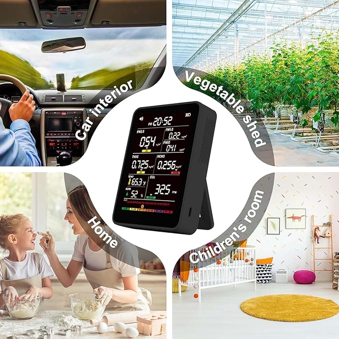 Professional Indoor Air Quality Monitor with AQI Beep Alarms, Portable Real-Time Detector for Home Cars Plants and Pets (Black) - Image 8