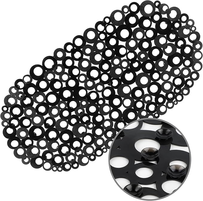 WELTRXE Oval Bathtub Mat Non Slip, Black Bubbles Bath Mats for Tub, Shower Mat with Drain Holes, Suction Cups, Machine Washable Bath Tub Mat, BPA, Latex, Phthalate Free for Bathroom, 27 x 14 Inch by WELTRXE