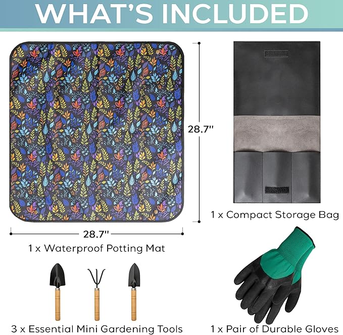 Indoor Gardening Tools Set with 28.7" Waterproof Plant Potting Mat - Image 2