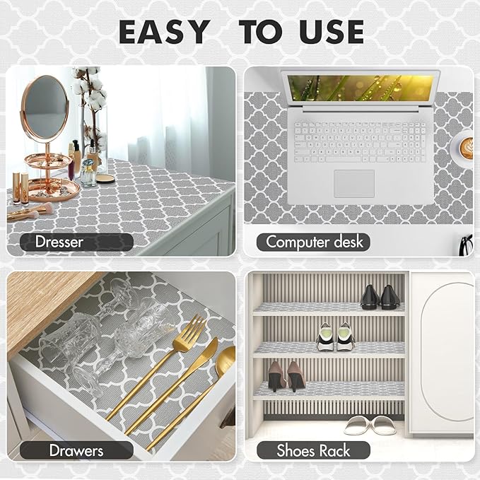 Viseeko Shelf and Drawer Liner for Kitchen Cabinet, Non-Adhesive Cabinet Liners for Shelves, Strong Grip Shelf Paper Non-Slip Waterproof Easy to Cut for Dresser Cupboard, Quatrefoil, 12 in x 20 ft - Image 6