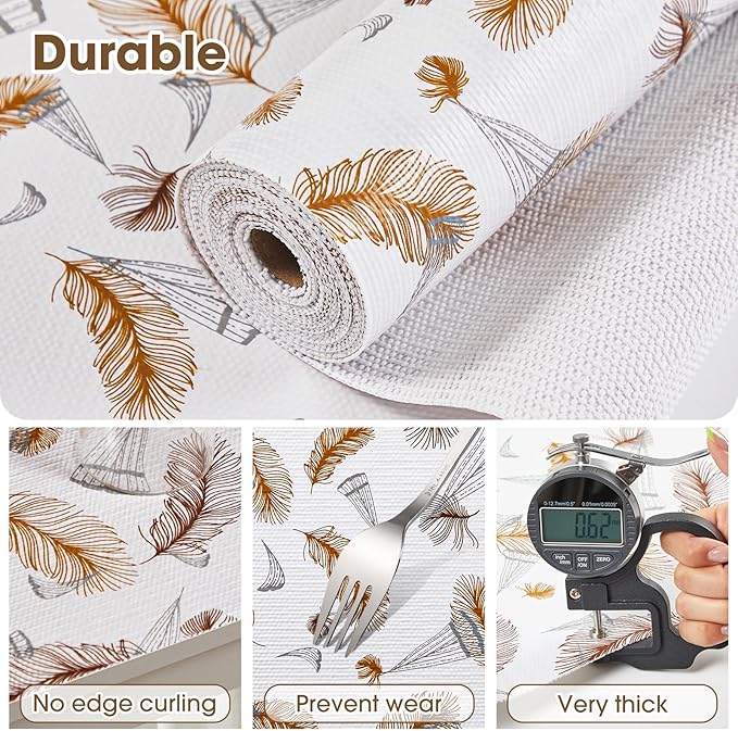 Drawer and Shelf Liner, Non-Slip Kitchen Cabinet Liners Non-Adhesive Thick Strong Grip Waterproof Washable Mats Protect Dresser Shelves Cupboard Bathroom Cabinets, Feather, 12 in X 10 FT - Image 6