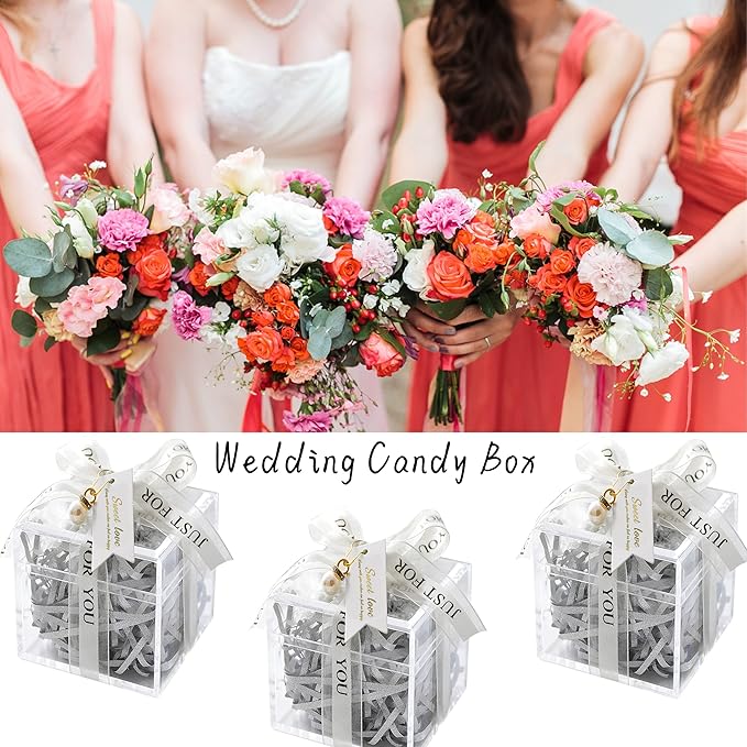 KissYou Acrylic Display Box with Lid 2 Pieces Clear Square Cube Jewelry Storage Contanier Wedding Candy Boxes - Image 4