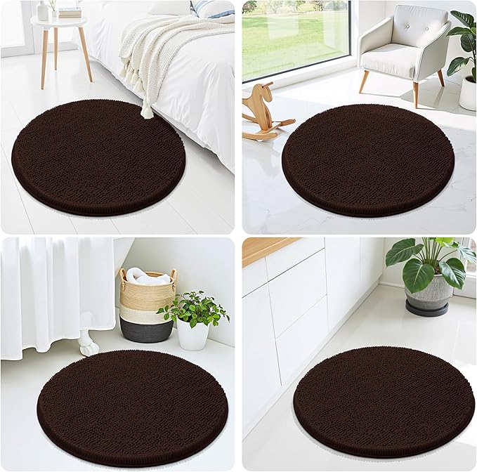 Smiry Luxury Chenille Round 24x24, Extra Soft and Absorbent Shaggy Bathroom Mat Rugs, Machine Washable, Non-Slip Plush Carpet for Tub, Shower, and Bath Room, Brown - Image 7