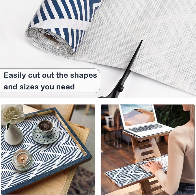 Cohoo Home Drawer and Shelf Liners for Kitchen Cabinet Non Adhesive, Non Slip Cabinet Liners for Shelves, Drawer Paper Cupboard Strong Grip Bathroom Waterproof Washable Thick Blue Stripe 12in ×11.8FT - Image 4