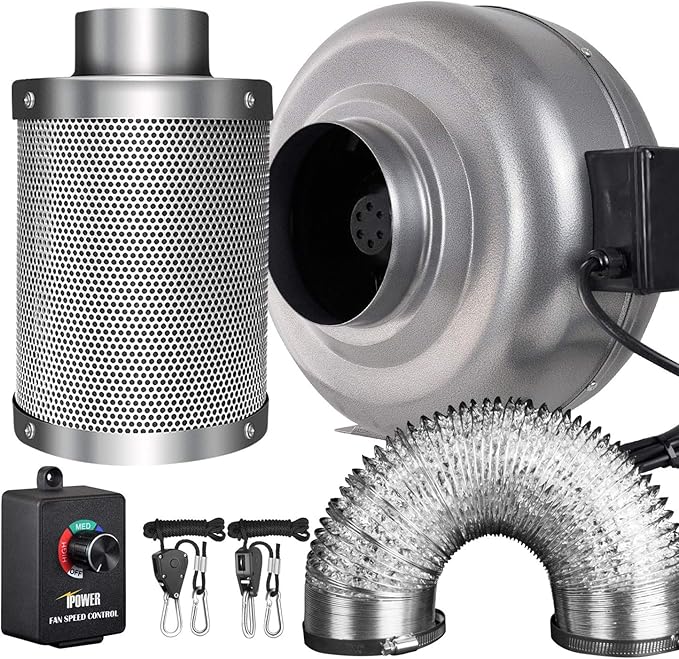iPower 6 Inch 442 CFM Inline Fan Filter 25 Feet Ducting Combo with Variable Speed Controller & Rope Hanger for Grow Tent Ventilation, Silver by iPower