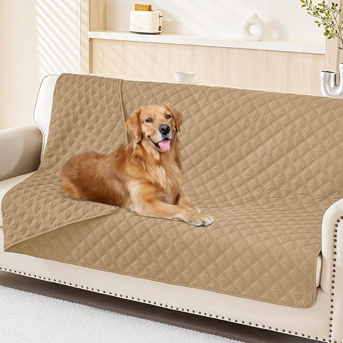 Smiry Waterproof Dog Bed Cover Pet Blanket, Soft Washable Dog Blanket for Furniture Bed Couch Sofa Reversible, Checkered (52"x82", Camel/Camel) by Smiry