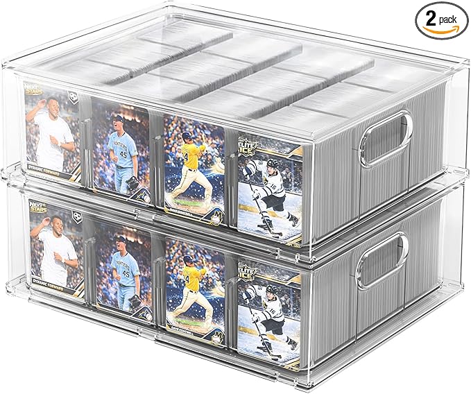 Trading Card Storage Box – Clear Large Card Organizer Holds 6400 Cards with Dividers and Foam Blocks – Display Case for TCG, MTG & Sports Cards(2-Pack) by Unknown